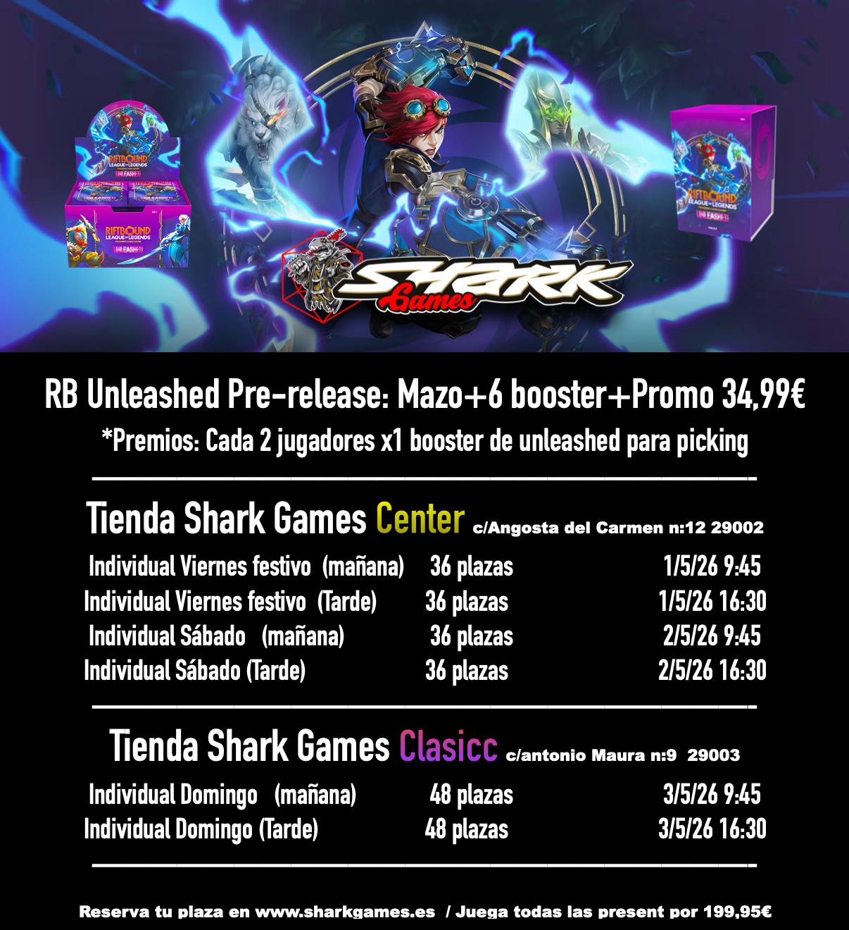 [eve] Pre-release Riftbound unleashed 1 , 2 y 3 de Mayo en Shark Games y SG Center