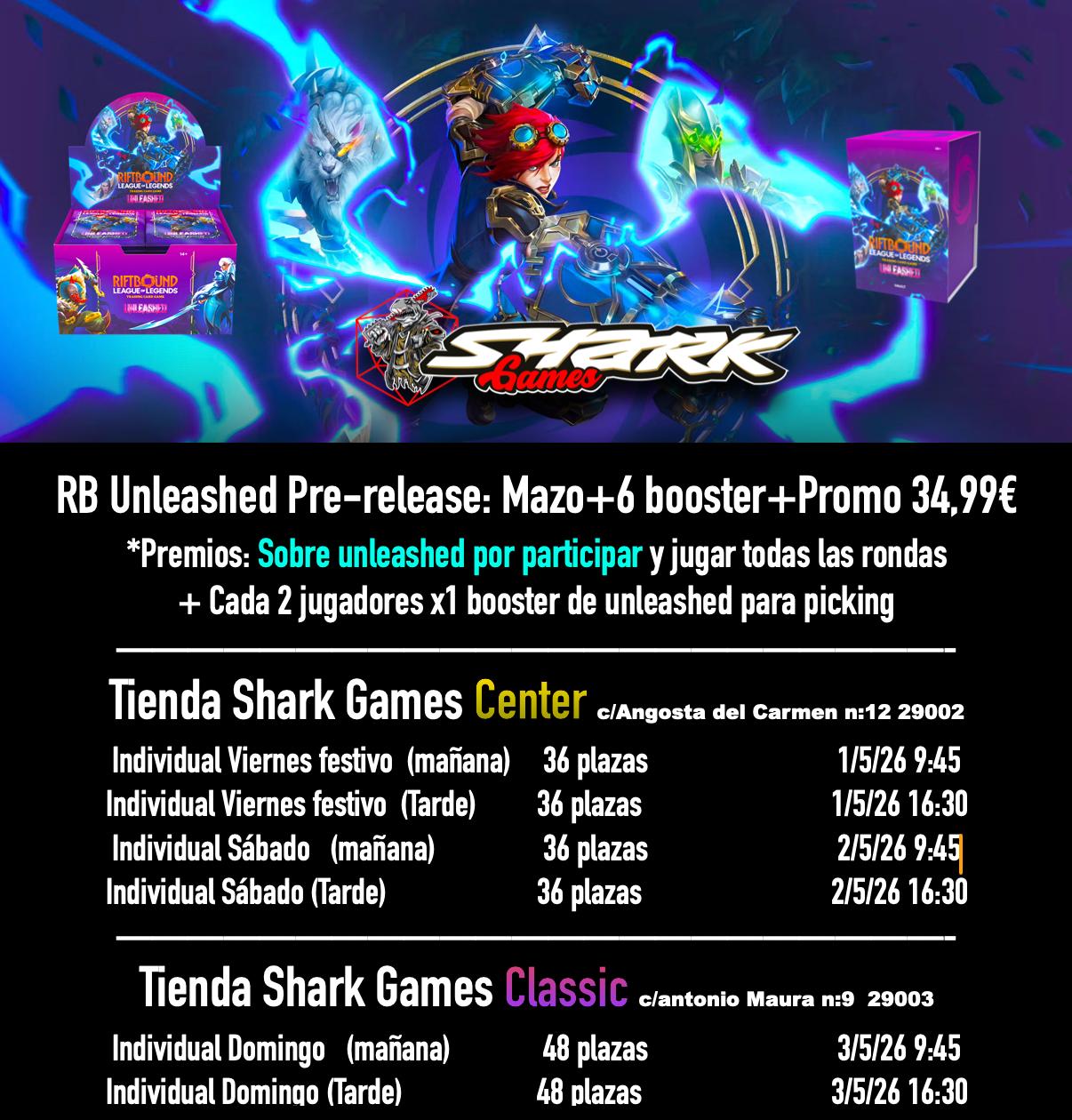 [eve] Pre-release Riftbound unleashed 1 , 2 y 3 de Mayo en Shark Games y SG Center